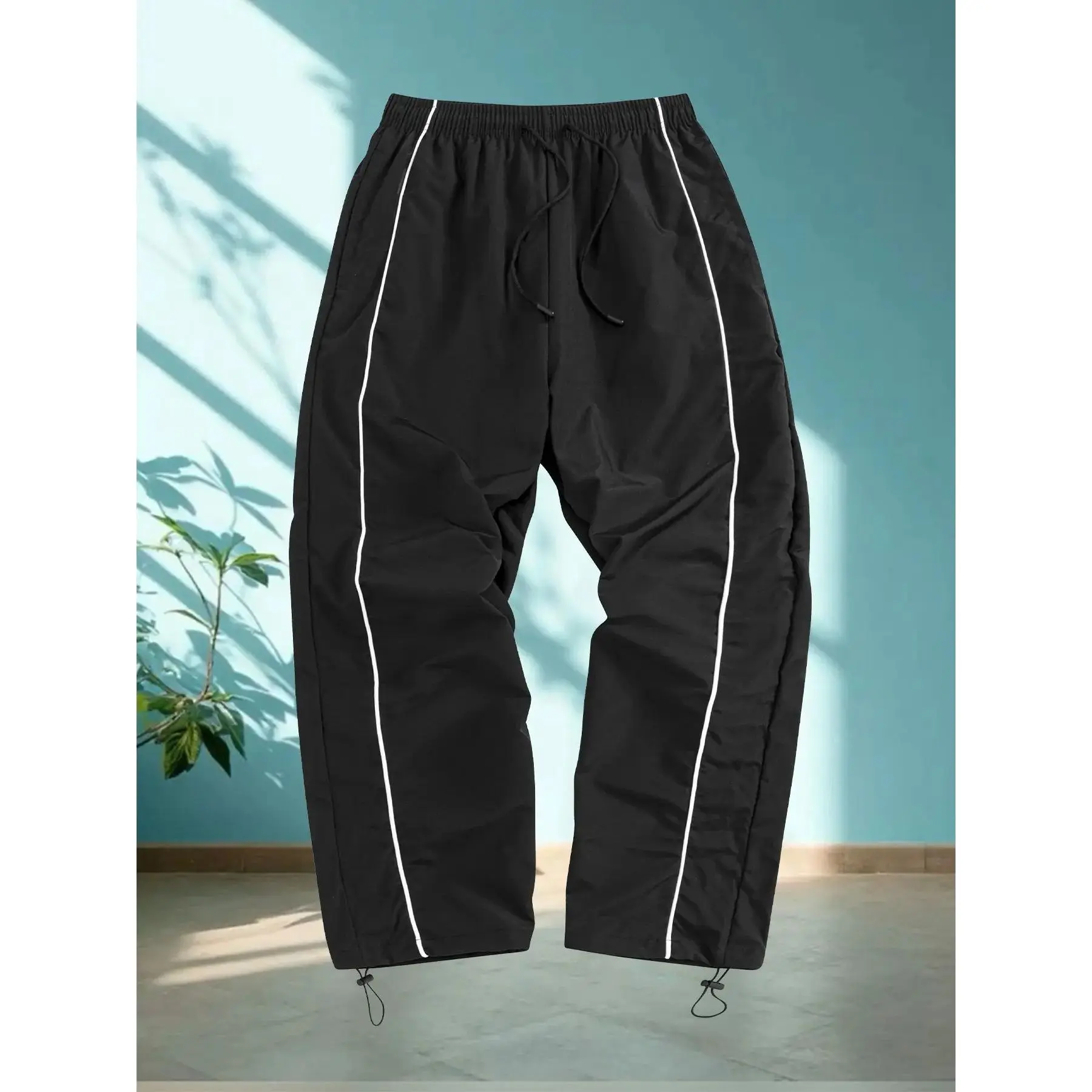 Men's Sport Pants, Trim Fit Windbreaker Design, Buckle & Zip Details, Training Parachute Pants, Active Outdoor Wear