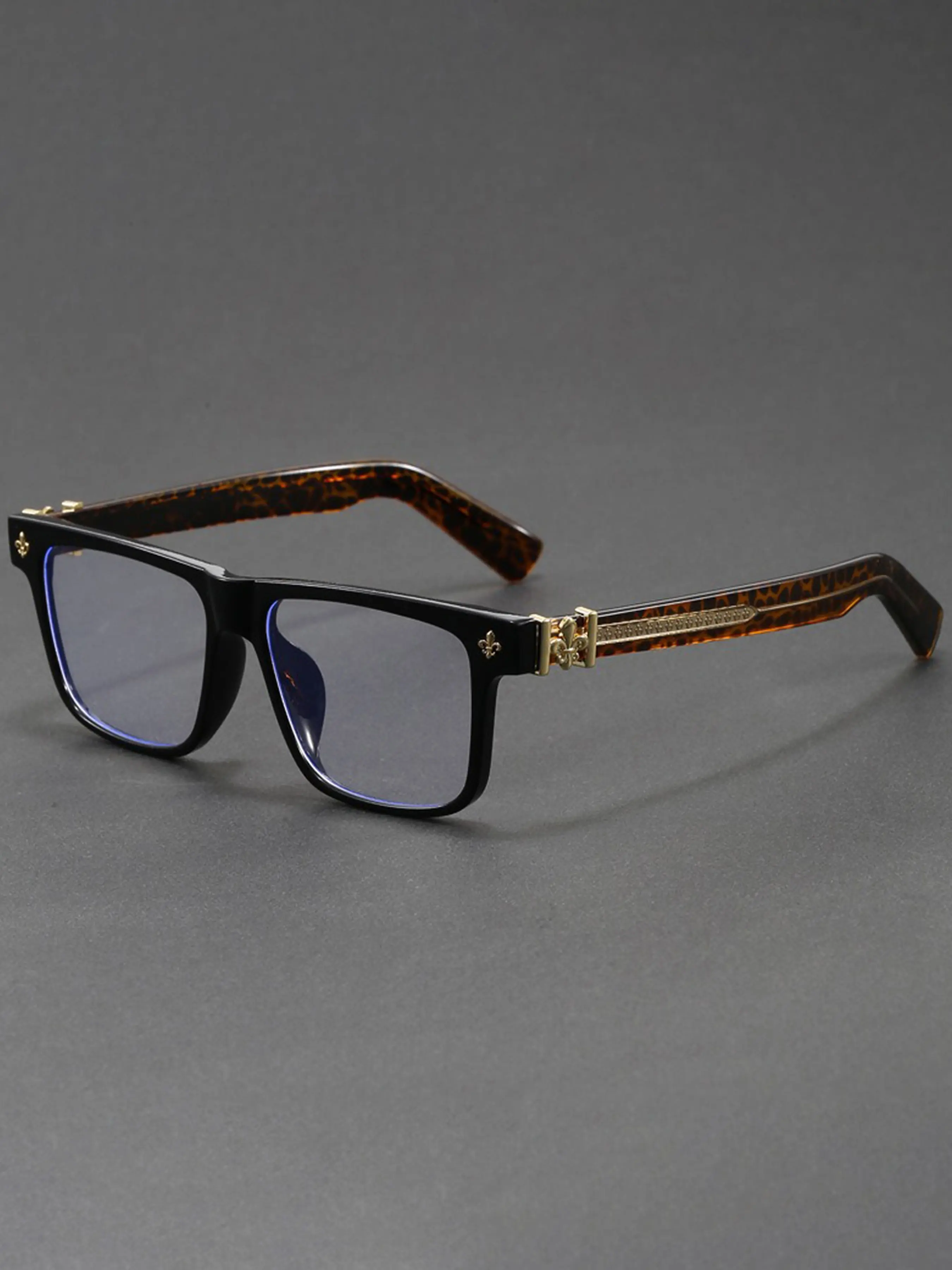 Cool Ins Style Square Full Frame Glasses Square Frames Eyeglasses with Retro Metal Carved Hinges on The Temples Suitable for Both Men and Women