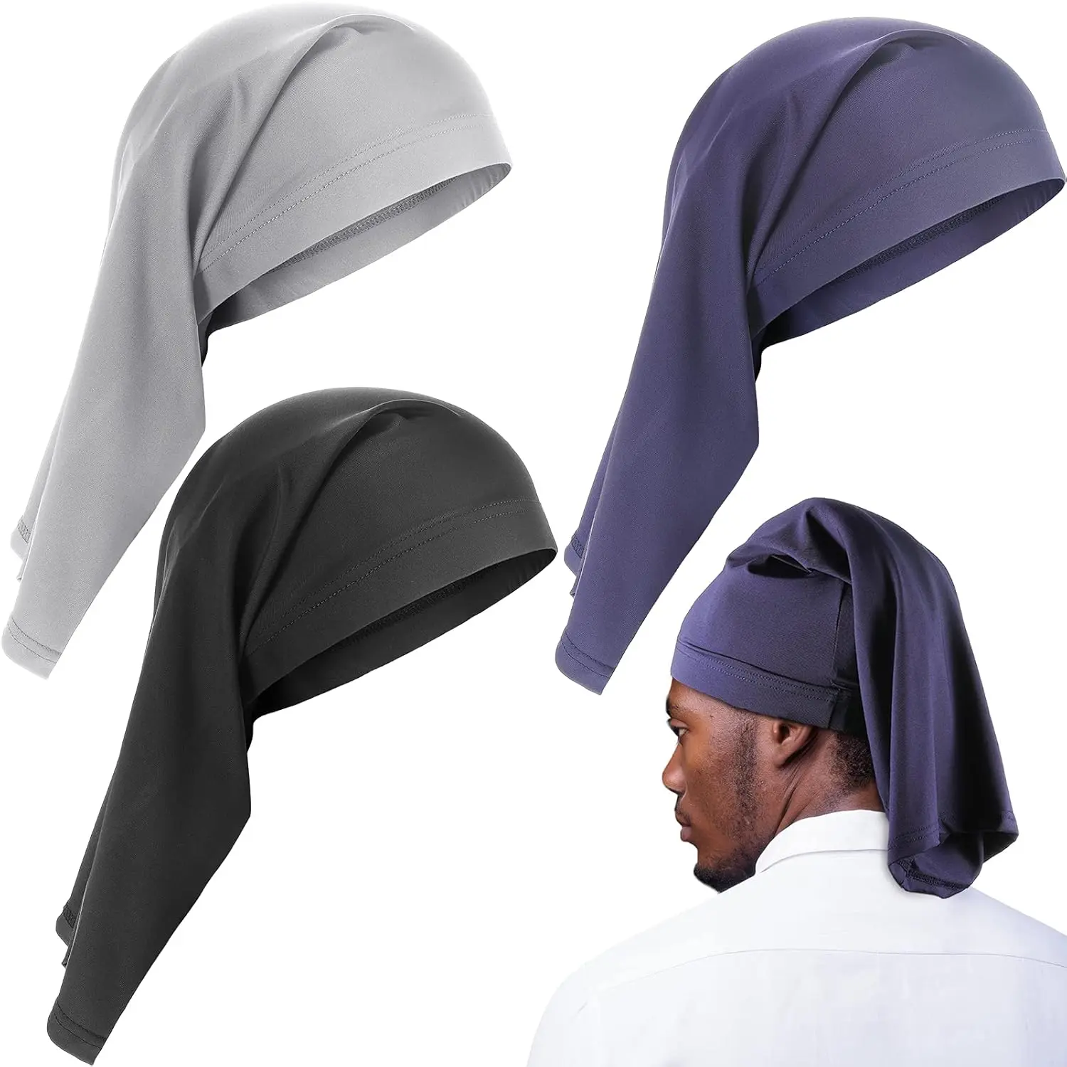 3 Count Satin Lined Dread Loc Cap Long Braid Cap Elastic Dreadlock Tube Sock for Full Cover Hair Stocking Night Sleep Bonnet