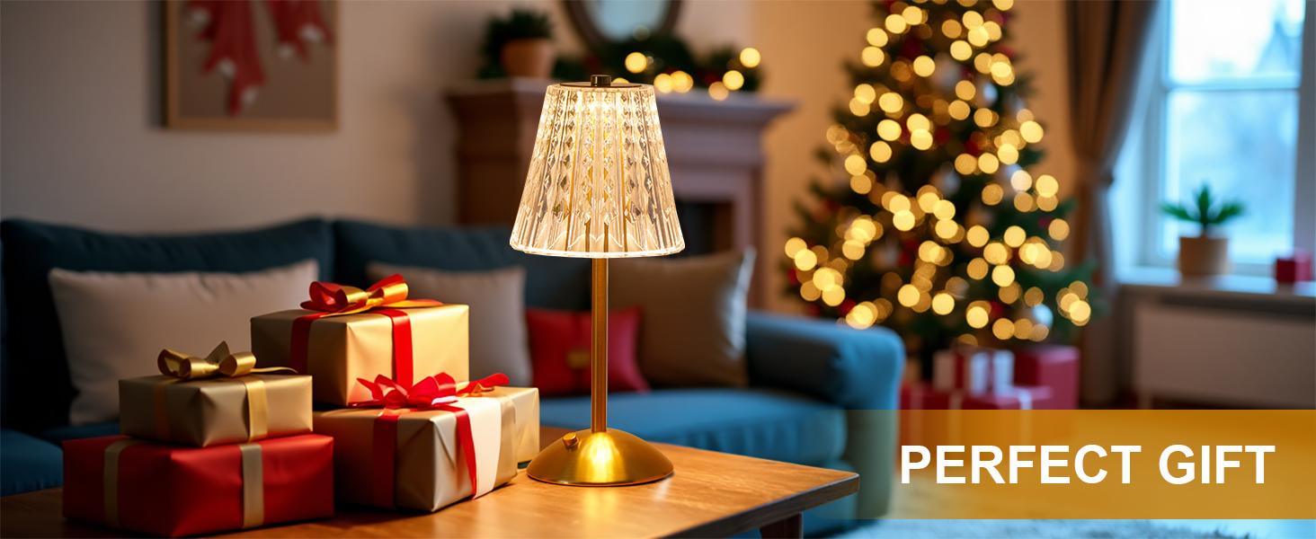 Cordless Touch Table Lamp, 3500mAh LED Rechargeable Small Dask Lamp, 3 Colors Dimmable Battery Operated Crysta Lamp for Bedroom Restaurant Kitchen Home Decor, Gold