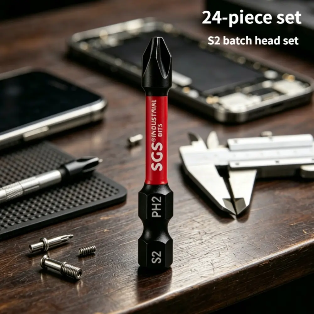 High hardness anti stripping strong magnetic S2 batch head set, 24 pieces, cross plum blossom square extended rod batch head, automotive equipment, furniture installation and maintenance tools