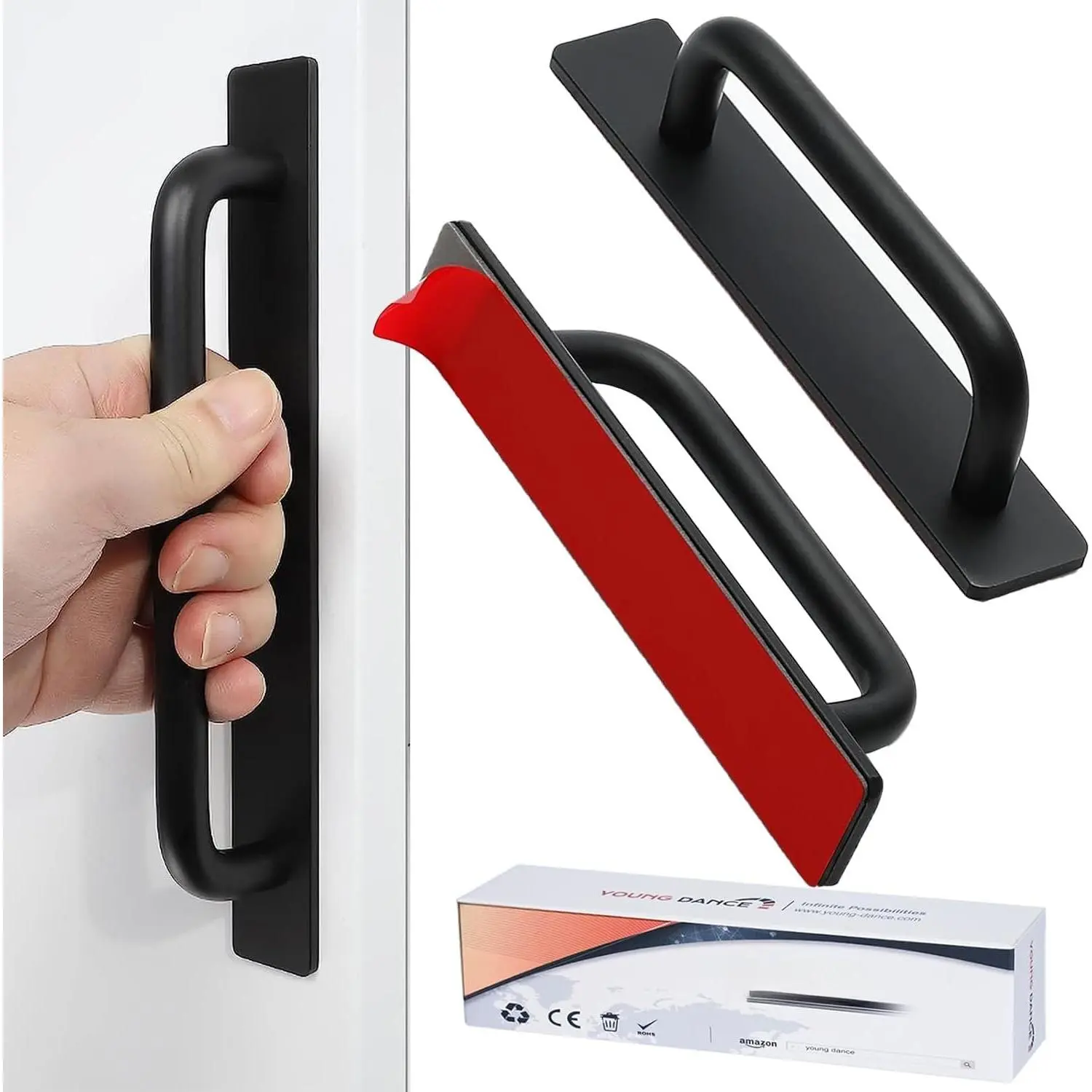 Self-Stick  Cabinet Drawer Handles Pulls - 2 count  Alloy Drawers Push Pull Handles Helper with Adhesive Door Handle for Kitchen Cabinet Drawer Window Sliding Closet (5.83", Black)