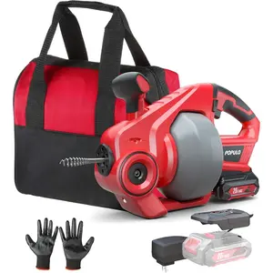 20V Cordless Electric Drain Auger-Efficient 25Ft Auto-Feed Drain Snake with Replaceable ,2.0Ah ,Charger,Storage Bag & Gloves for Kitchen,Bathroom,Shower Pipes (3/4"-2")"