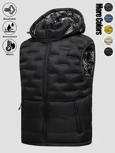 Men's Must-have Loose Breathable Thick Warm Windproof Waterproof Quilted Puffer Vest Detachable Hood Zipper Pockets 100% Nylon Couple Sleeveless Outerwear Versatile Sport Coat for Daily Commute Wild Adventure Mountain Hiking Skiing and Cold Casual Daily O