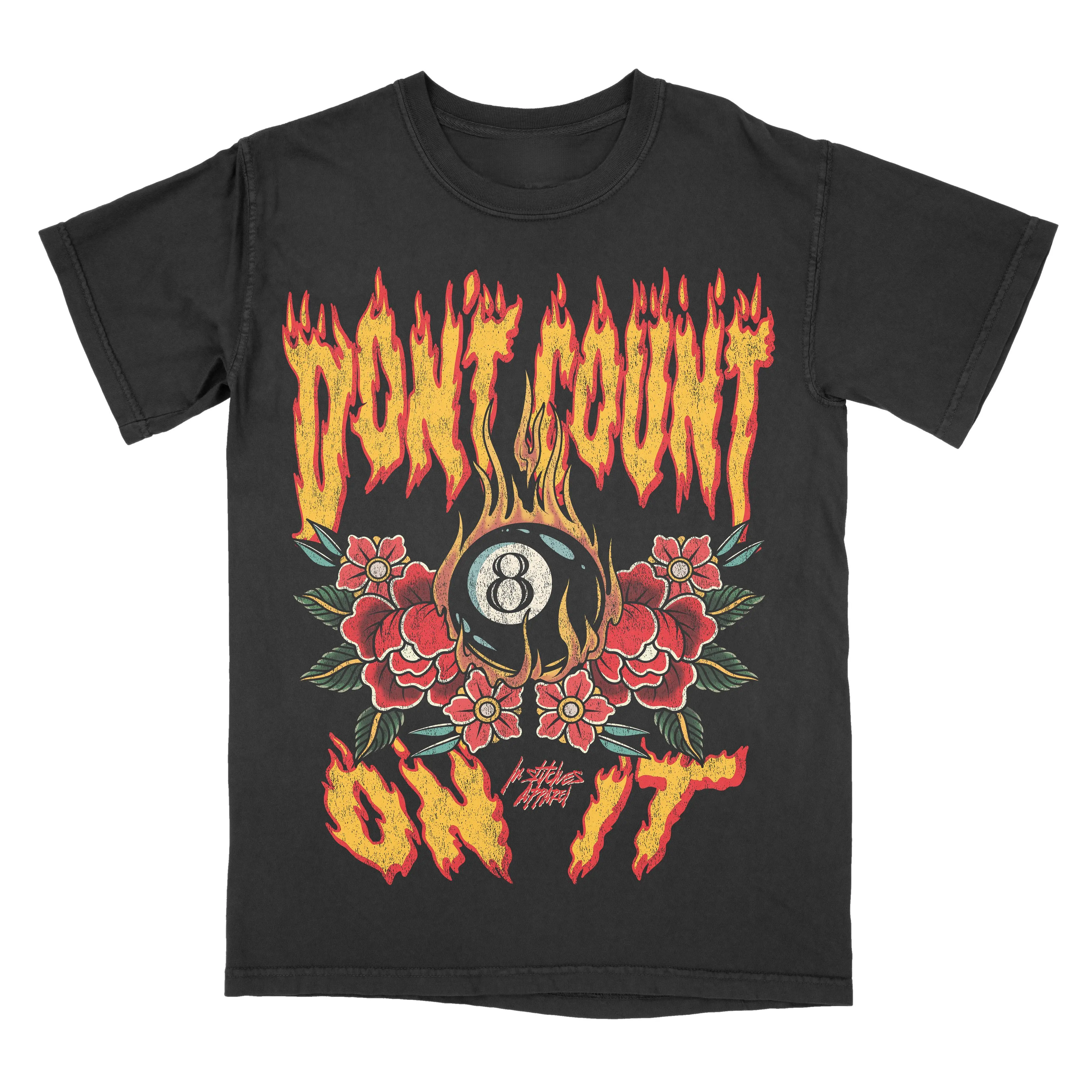 Women's Don't Count On It 8 Ball Printed Graphic Short-Sleeve Crew Neck T-Shirt, Regular Cut All-Season Gothic Alternative Streetwear Top, Shortsleeve