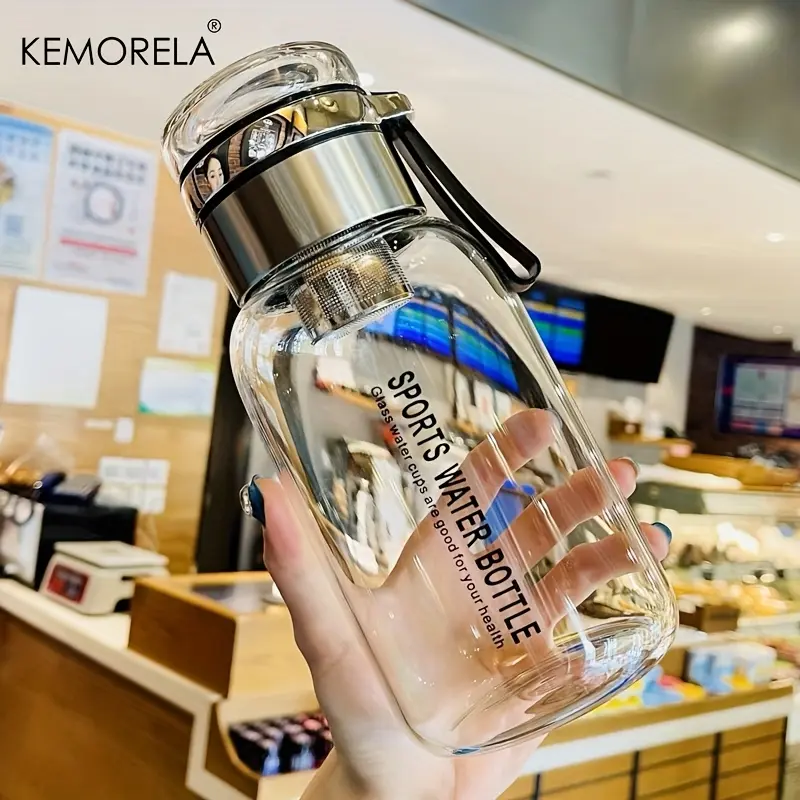 Kemorela 750ML Large Capacity Glass Water Bottle, Transparent Milk Juice Cup, Portable Leak-Proof Drinking Bottle, Outdoor Tea Glass Bottle