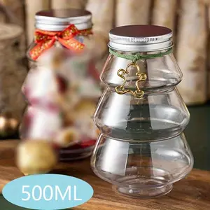 16 Christmas tree-shaped PET jars with metal lids, 16.91 ounces capacity, includes thank you cards, holiday gift decoration, Christmas decoration multi-piece party gift set mini box