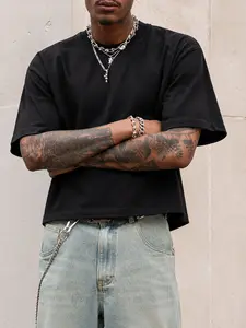 Trendy Heavyweight Fabric Short Sleeve Loose Round Neck Street Style T-Shirt, H-Type Silhouette, Summer Essential Fashion Item