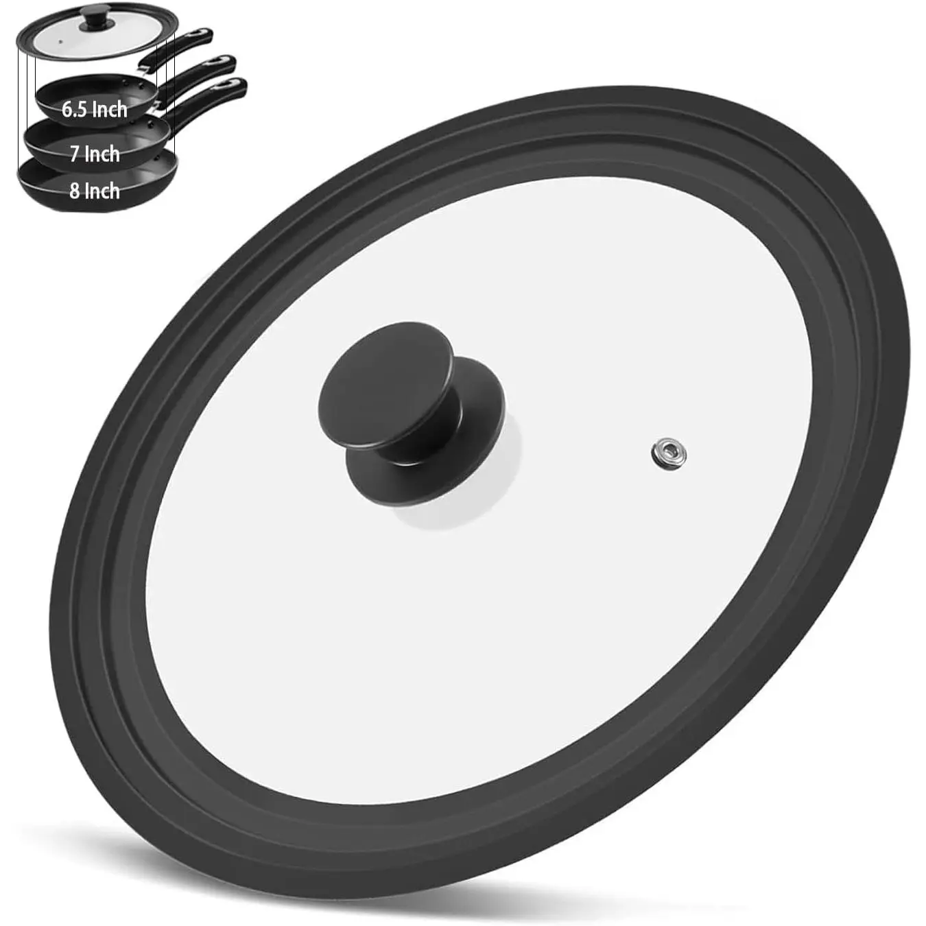 Universal Pot Lid, Silicone Glass Cover for 6.5", 7", 8" pan & Skillets | Heat-Resistant Silicone Rim with Handle, Dishwasher Safe