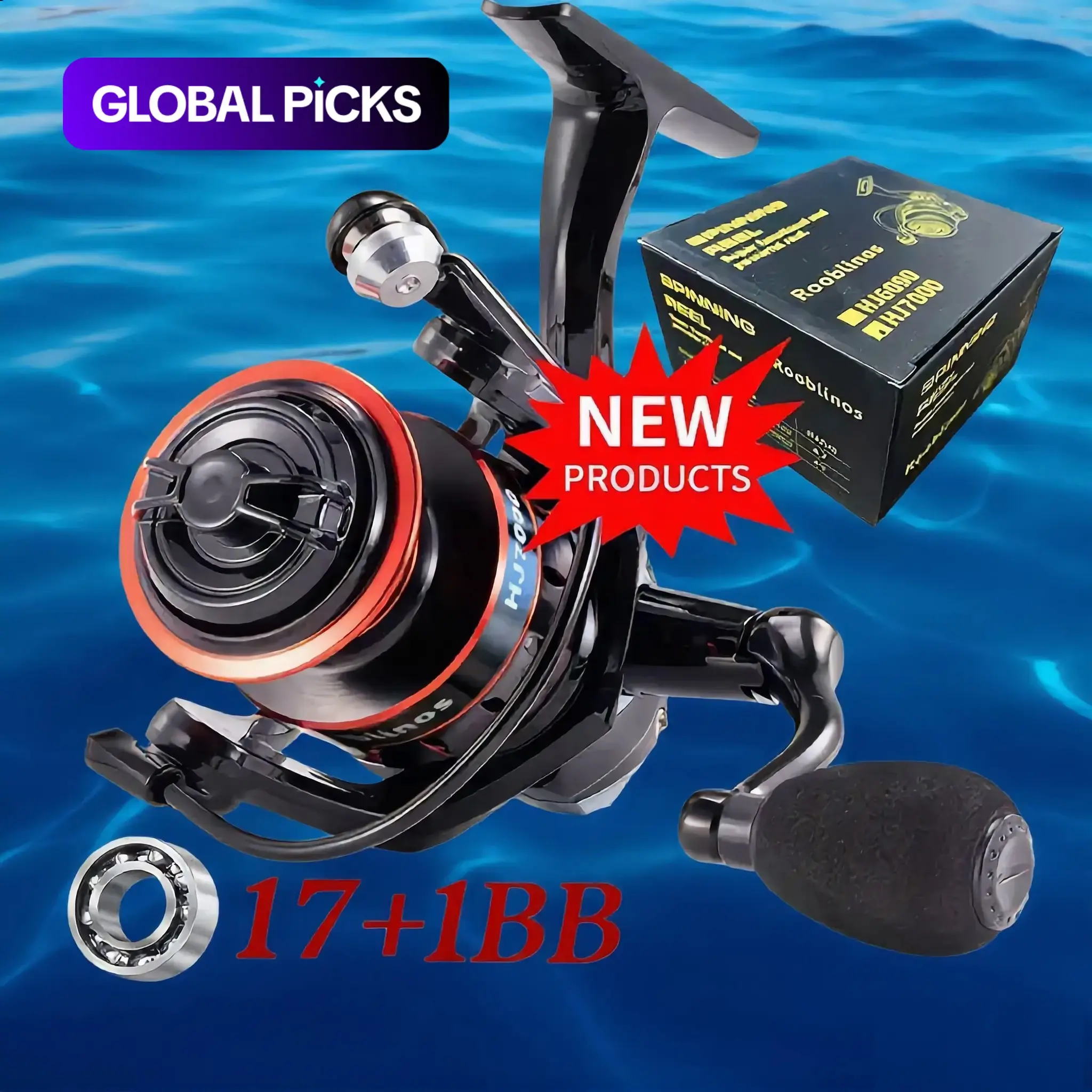 Rooblinos HJ High-Torque Spinning Reel, 30+ LB Max Drag & CNC Aluminum Frame, IPX8 Waterproof for Tuna & GT Saltwater Fishing, 13+1 Bearings & Manganese Brass Gears, Heavy-Duty for Offshore Jigging, Trolling, Surf Casting, Fishing Equipment