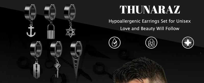 Cool 25 Pcs Vintage Clip on Earrings Stainless Steel Earring Stack for Women Men Goth Accessories Cross Chain Dangle Earrings Black men's earrings Non Pierced Huggie Hoop Earrings Set Diverse Dangle Earrings Black Versatile Earrings for Christmas Gift