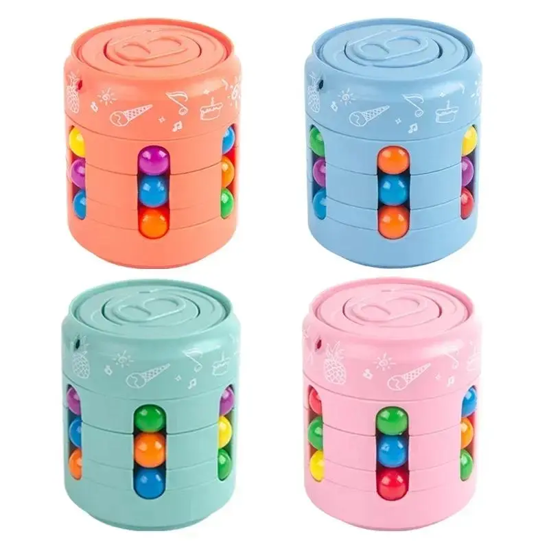 Pop Can Cube 3 In 1 Multiple Functions Spinner Rotating Magic Bean Cube Top Colorful Beans Finger Spinning home office slow rebound stress set tpr squeeze 4-pack soft squishy adhd anxiety giant yellow stretchy desk ideal favor flexible sensory animal fidg