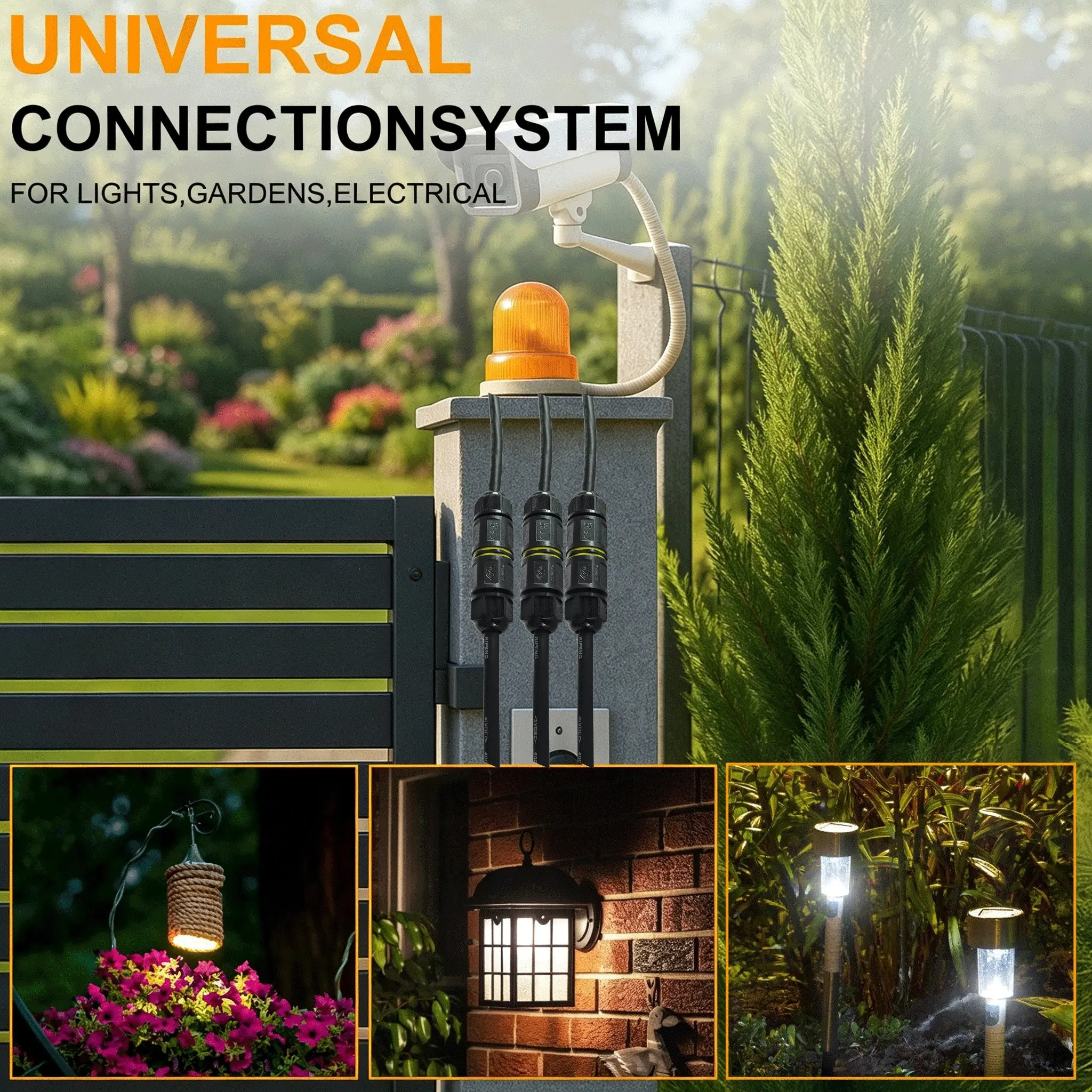 IP68 Waterproof Junction Box Outdoor I-Shape 2way 3Pin M20 Wire Range(4-8mm/6-12mm) Cable Connecto Automatic tightening of wiring and Extend Power Cables 3Pcs/5Pcs