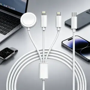 USB Three-In-One Adapter for Apple Watch/iPhone/android, Magnetic Charging, Lightning & Type-C Ports, Compact Design