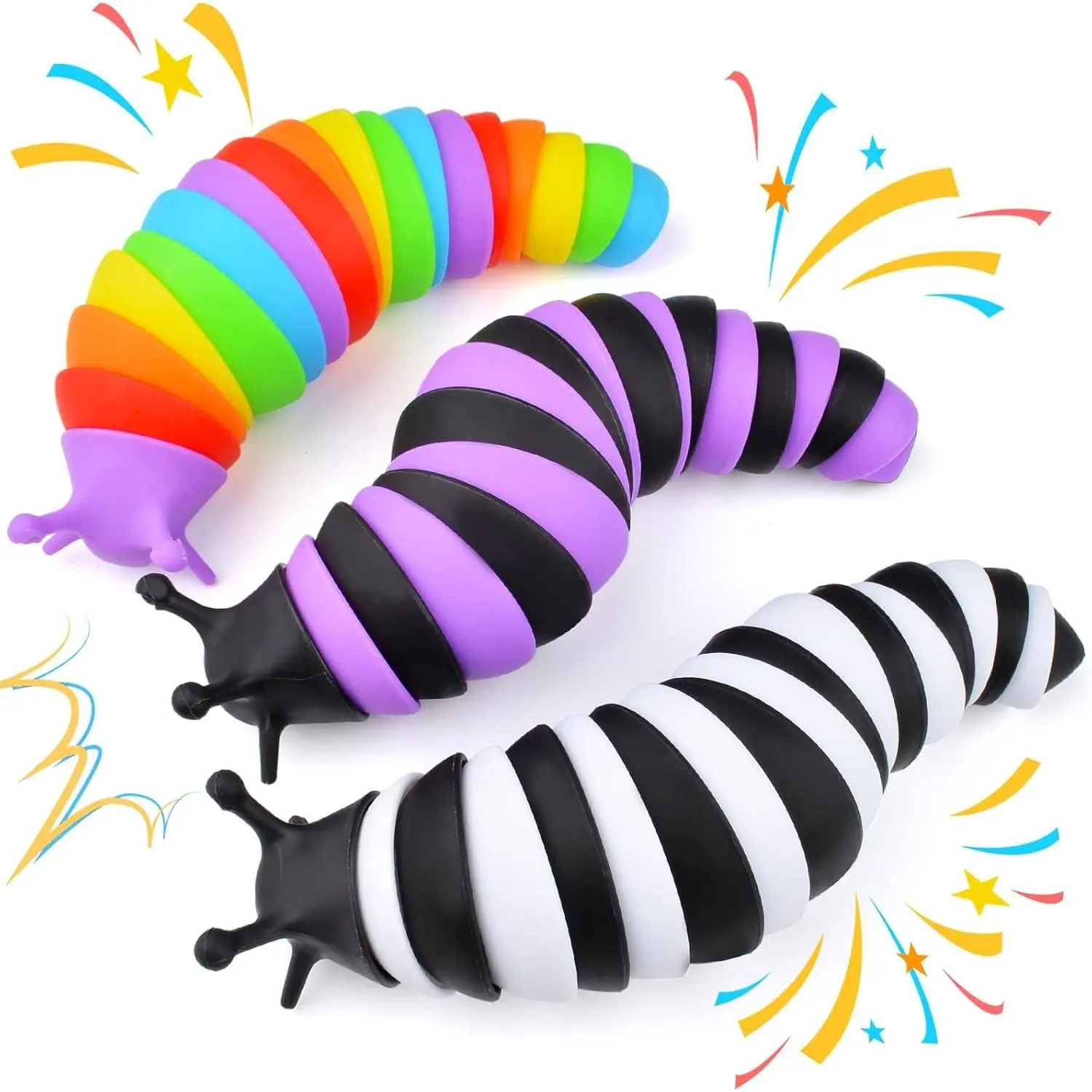 3Pcs Fidget Slug Toy, Autism Sensory Toys for Autistic Children, Essential Travel Toys for Airplane Car, Great Gifts for Kids Toddlers Girls Boys Adults, Perfect Easter Basket Stuffers