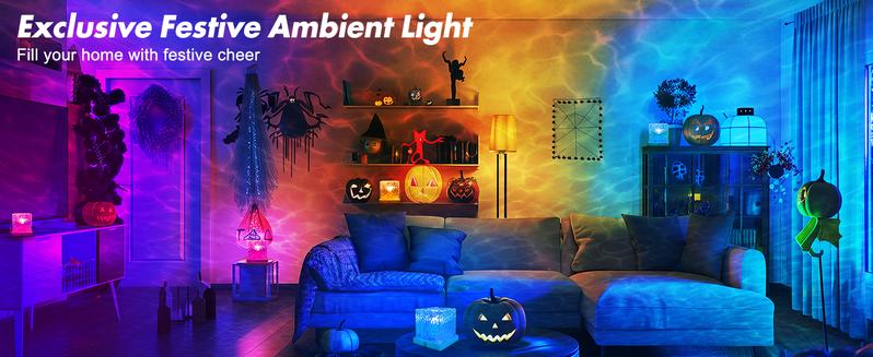 Rechargeable Shower Light No Wiring, 16 Color Changeable Ocean Wave Projector Light, Dimmable Waterproof Shower Lamp with Remote, Rotating Flame Water Ripple Lamp for Shower, Bathroom, Bedroom Decor