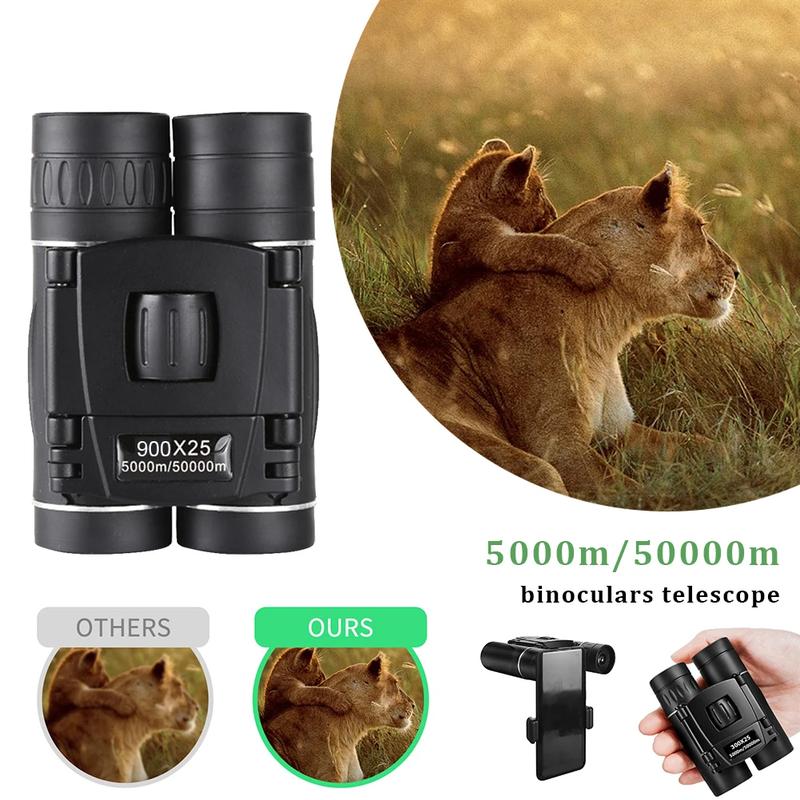 900x25 HD Zoom Binoculars, Powerful Long-Range BAK4 Telescope for Hunting and Camping, Low Light Folding Design