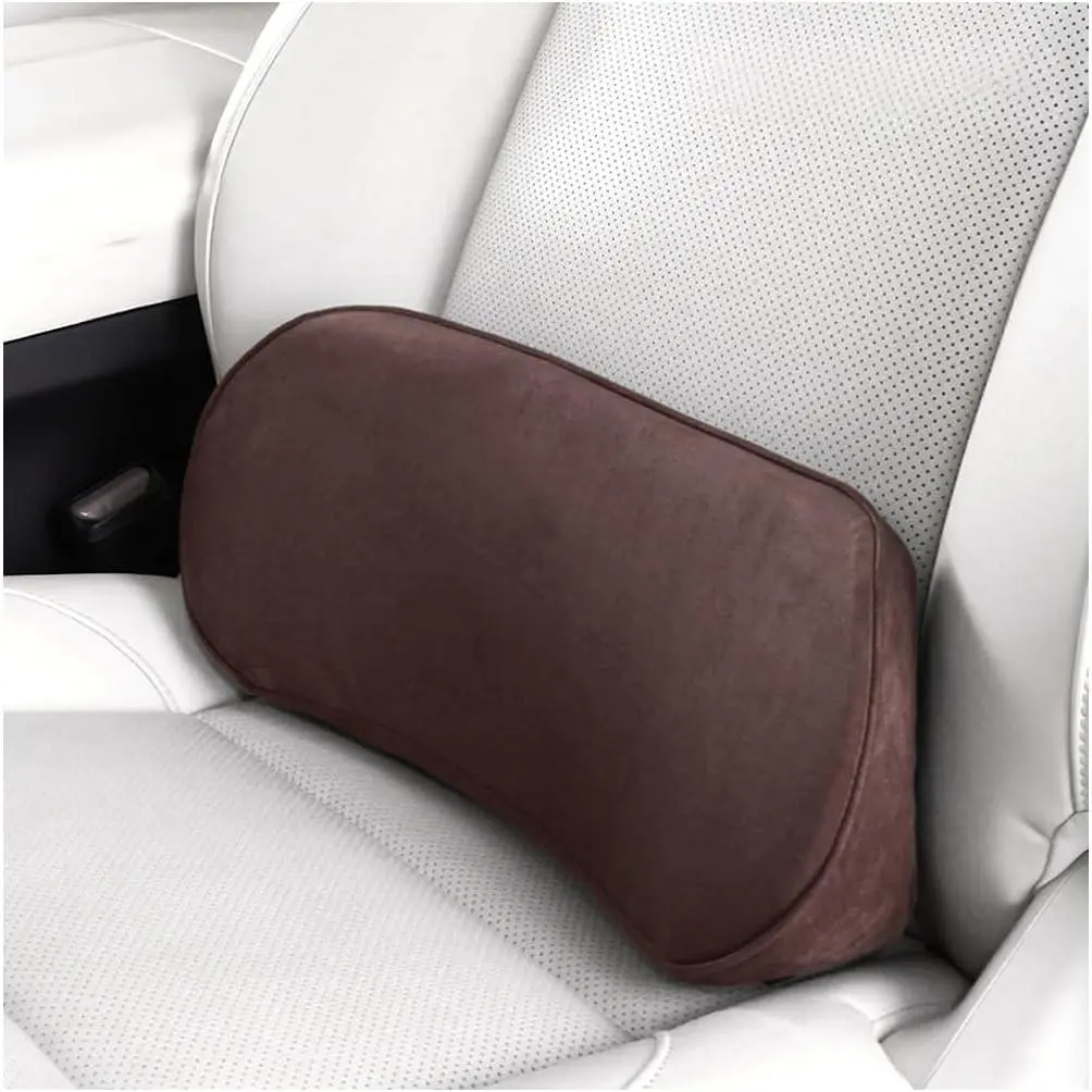 Coffee Memory Foam Car Lumbar Support Pillow, Lower Back Pain & Sciatica Relief, Ergonomic Back Cushion, Universal Driver Seat Support Pad for Car Office Chair