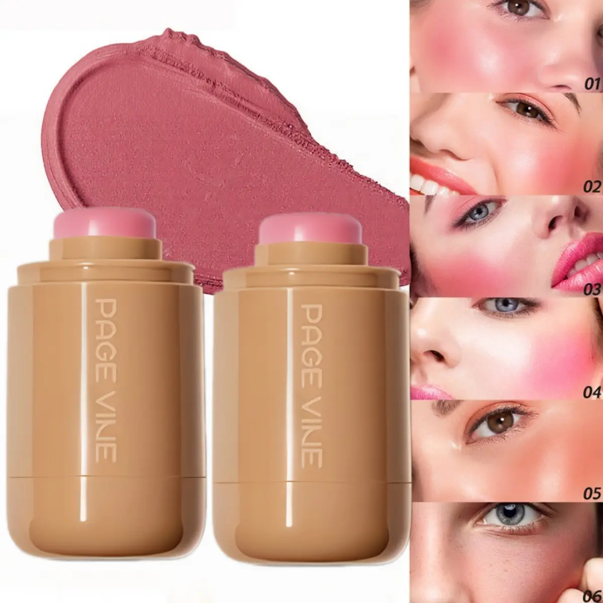 2-Piece Multi-Functional Pocket Blush Stick, Compact Design for On-The-Go, Easy Application, Natural Finish, Suitable for All Skin Tones