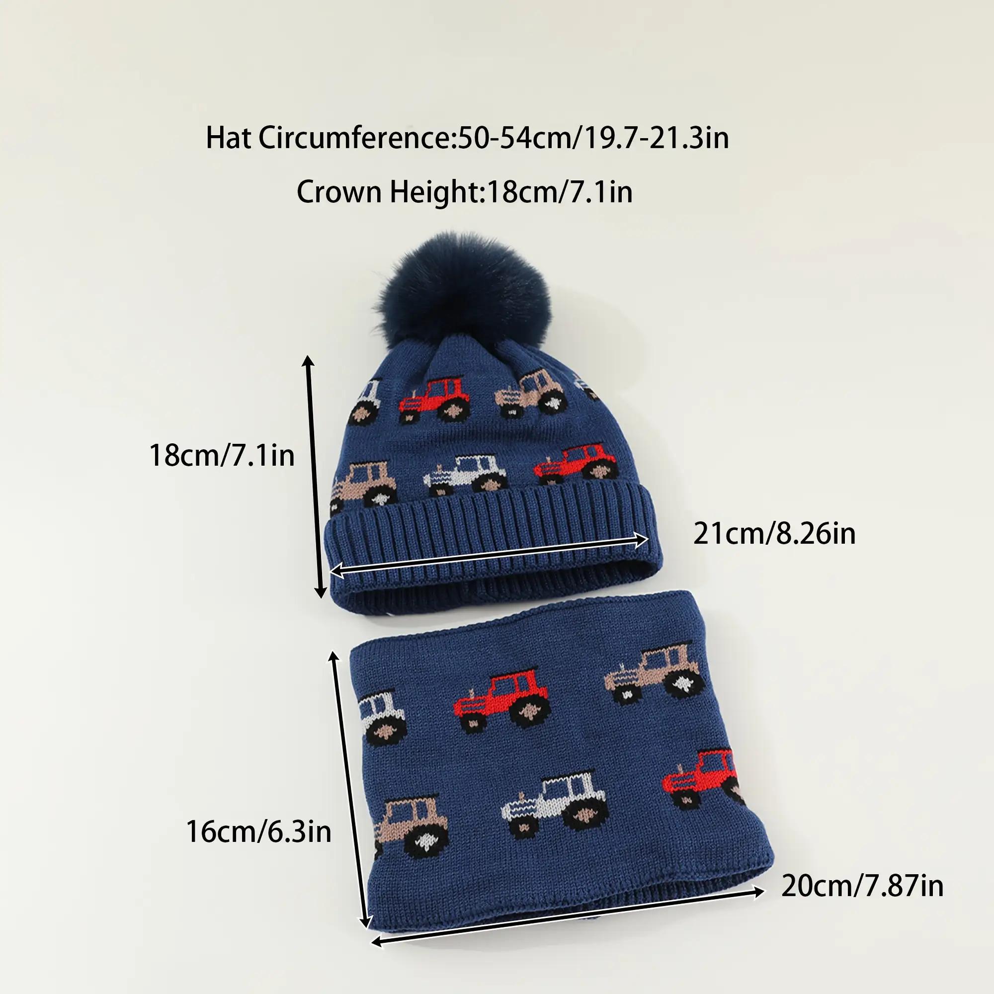 2pcs Boys' Winter Warm Hat & Scarf Set with Truck & Car Winter Adventure Print - Thick Knit Balaclava & Beanie, Elastic Fit for Outdoor Play, Christmas & Thanksgiving Outfits, Cozy Cold-Weather Clothing (Light Grey, Navy, Red, Blue, Black) - Hand Washable