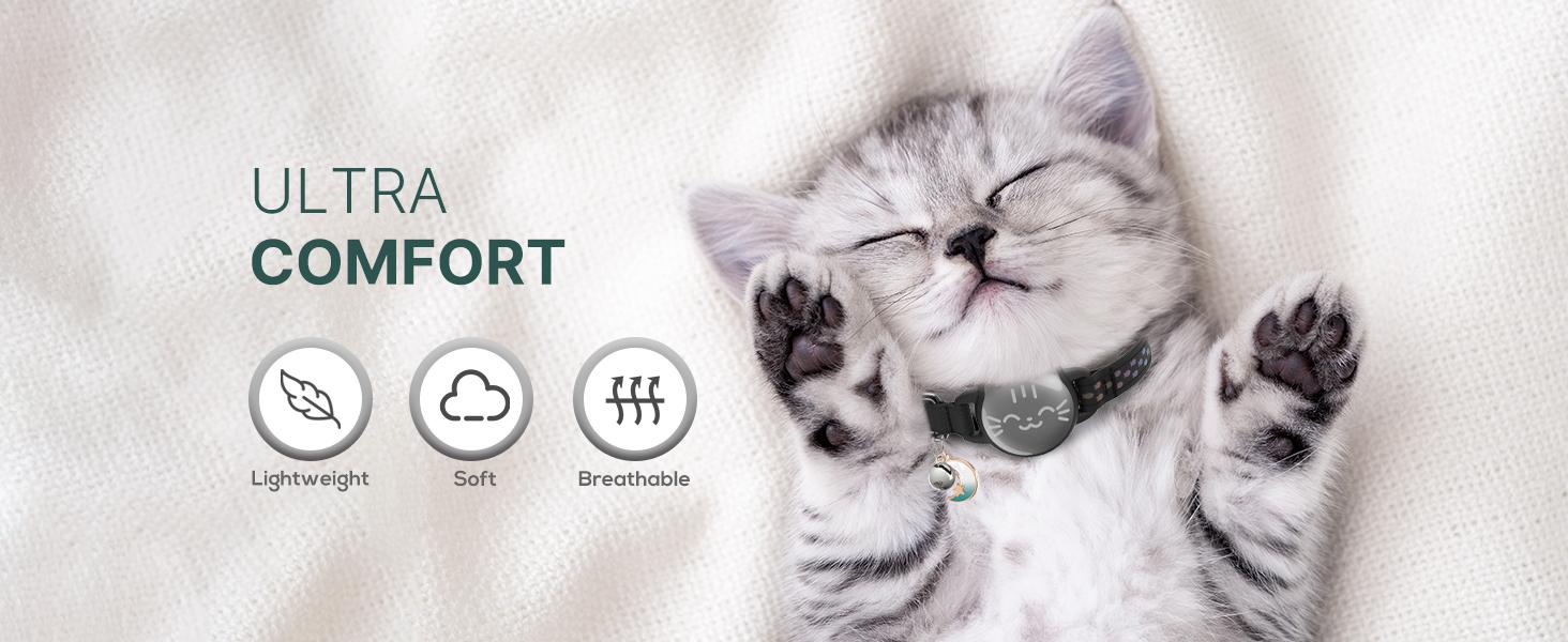 Waterproof Airtag Cat Collar, Breakaway Cat Airtag Collar with Luminous & Reflective Fish Pattern, Lightweight Kitten Collar for Apple Air tag, Hidden GPS Tracker Holder for Cats, Kittens(9-13")