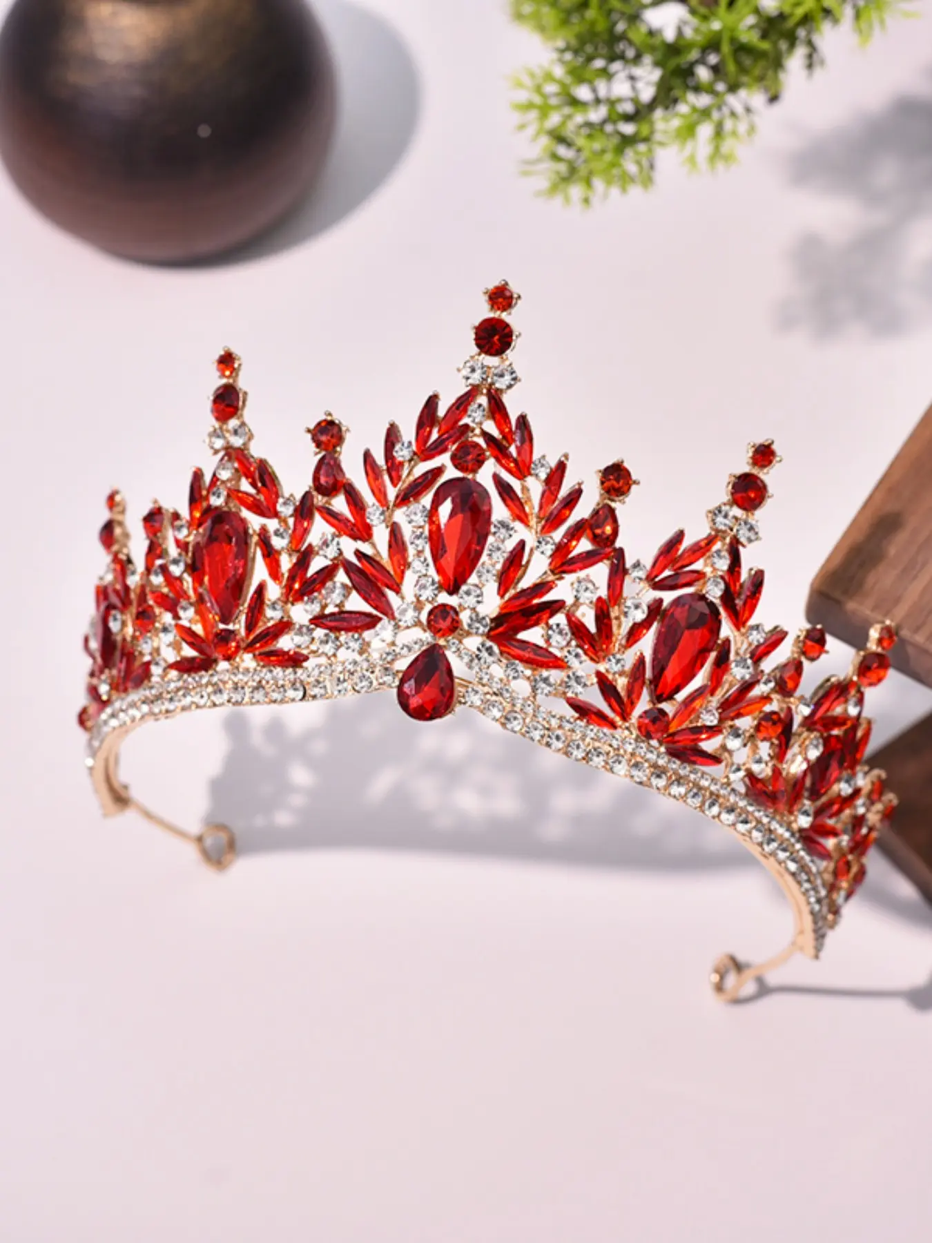 Vintage Ruby Rhinestone Waterfall Tiara, Sparkling Bride Crown for Evening Gown, Pageant Queen, Quinceañera, Birthday Photoshoot