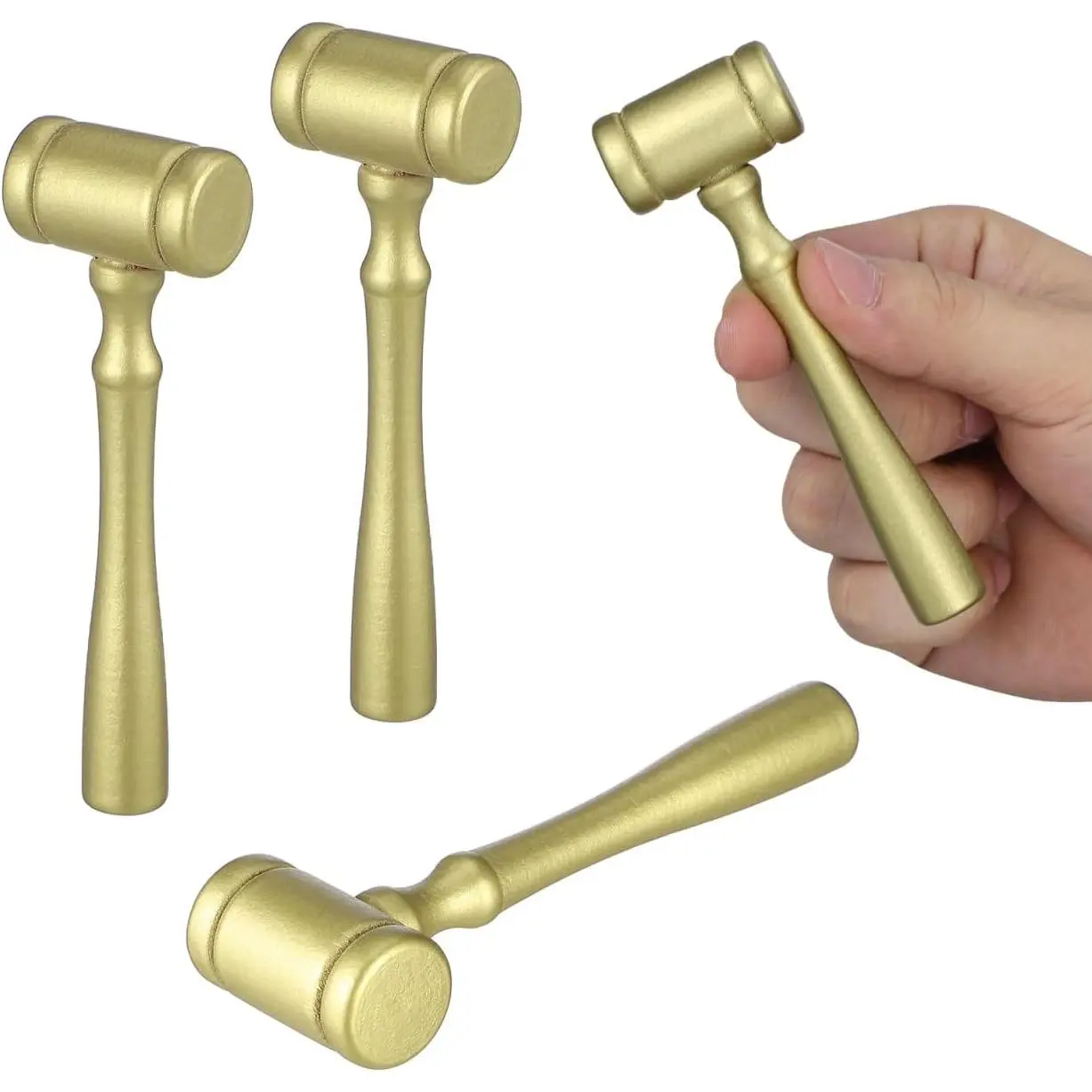 4PCS Wooden Judge Hammer Gold Judge Gavel Toy Mini Courtroom Lawyer Gavels Prop for Halloween Cosplay Party Justice Lawyer Auction Sale Costume Accessories