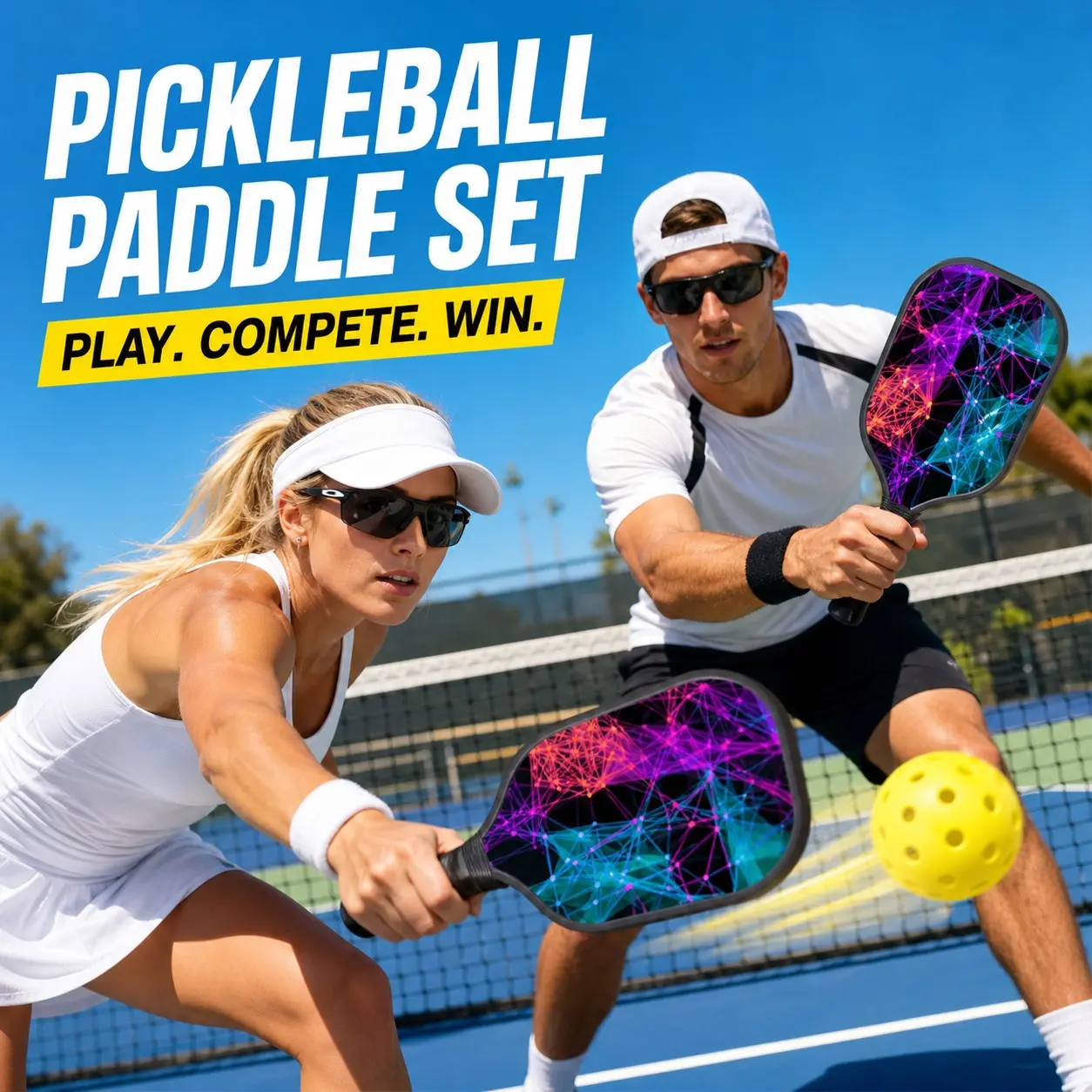 Pickleball Racket Beginner Set, Graphite Face, Includes Pickleballs and Carry Bag, Lightweight, Indoor Outdoor Use, Suitable for Beginners and Adults