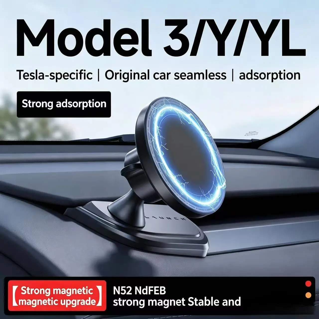 2026 Tesla Model Y Cinnamon Mag-Safe Car Phone Holder, Dashboard Mount, Phone Holder For Car Dashboard, Magnetic Holder, Automotive Phone Holder, Compatible with 2026 Model 3 Highland, Fits All Smartphones