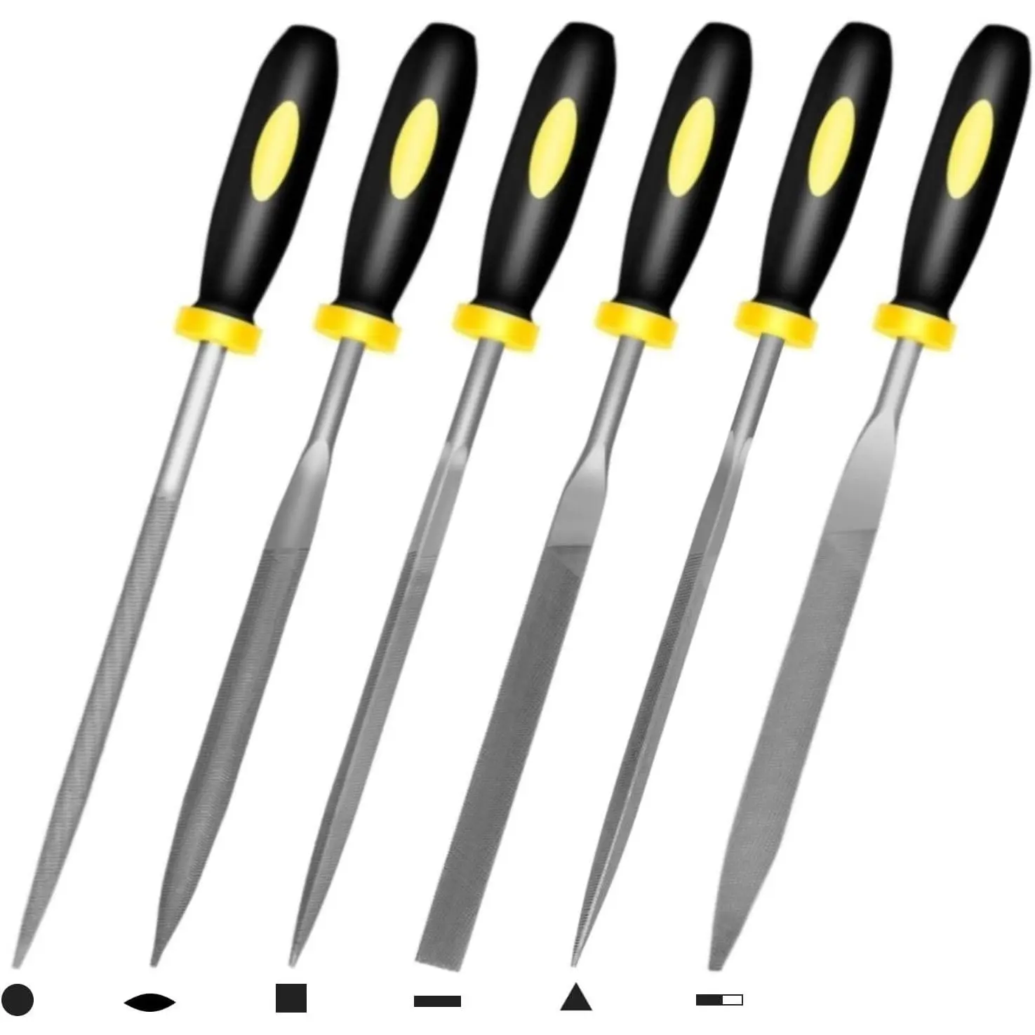 Mini Hand Files, 6pcs, Total 6.3in, Strength Alloy Steel Needle File Set, Small Metal File Tools for Detailed Tasks, Includes Round, Bi-Half Round, Flat, Square, Flat Warding, Triangular