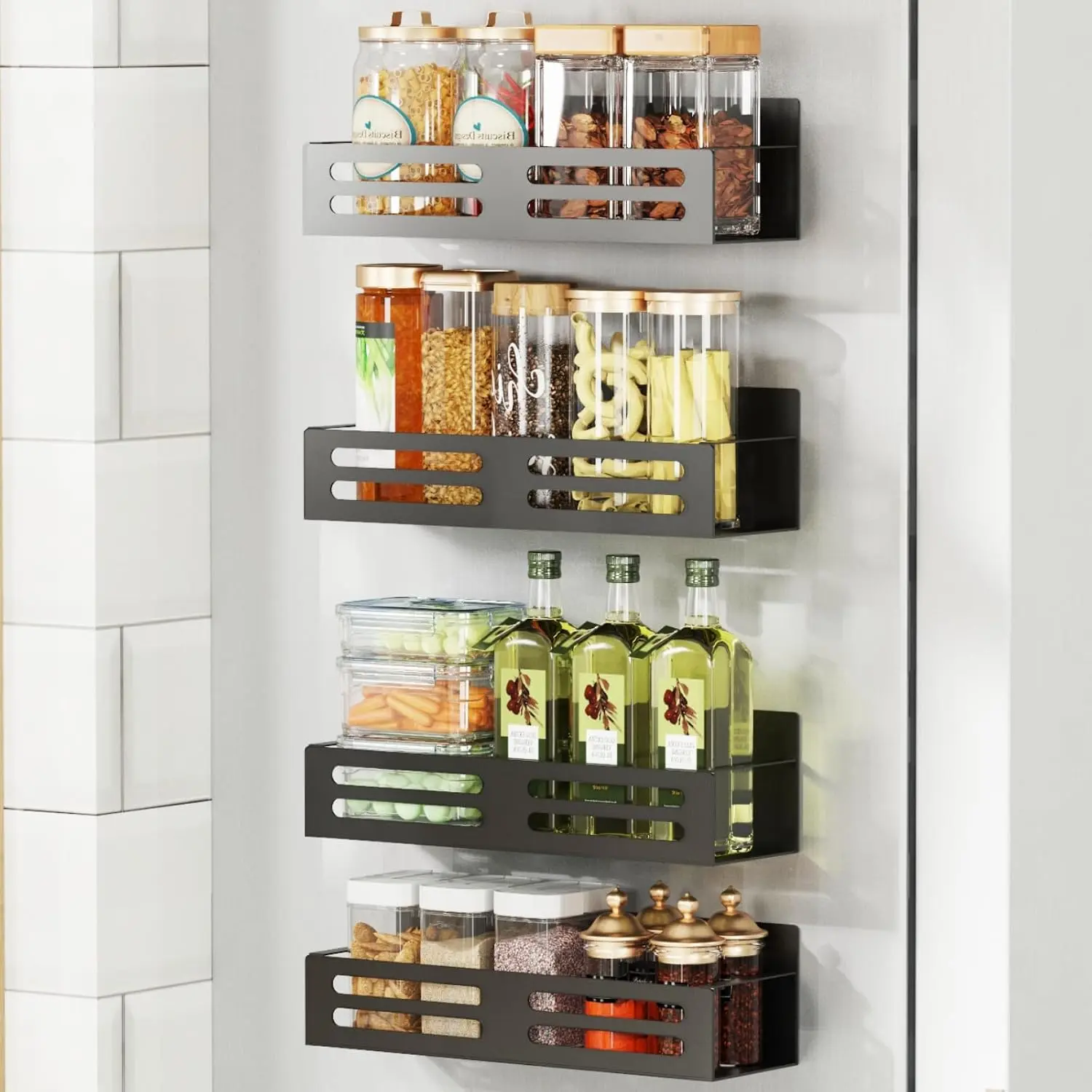 Rack for Refrigerator  Fridge Shelf for Kitchen  Shelves for Fridge 4 Pack Black