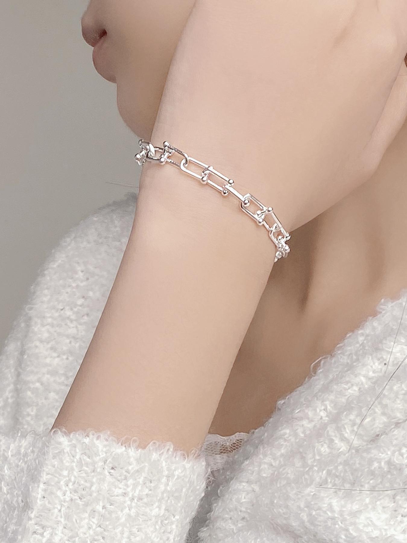 S925 Sterling Silver Minimalist Chain Bracelet, Fashionable U-shaped Horseshoe Buckle Bracelet for Women & Girls, Trendy All-match & Exquisite Jewelry for Birthday Gift, Adjustable Bracelet