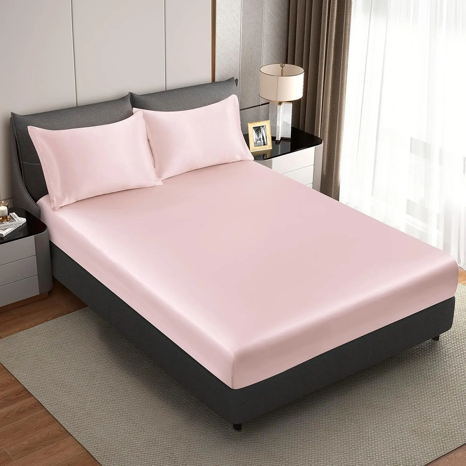 Silk Blush Pink Twin Fitted Sheet, Deep Fitted Sheet Only, Breathable, Non- Fading, Fully Elasticized Bed Sheets Sold Separately