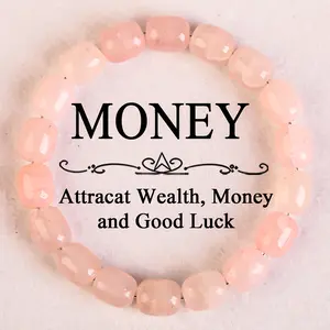 GADASLUY Rose Quartz Bead Money Bracelet, Attracting Wealth, Abundance, and Prosperity. Handmade Natural Stone Jewelry, Suitable for Daily Wear and Gift Giving