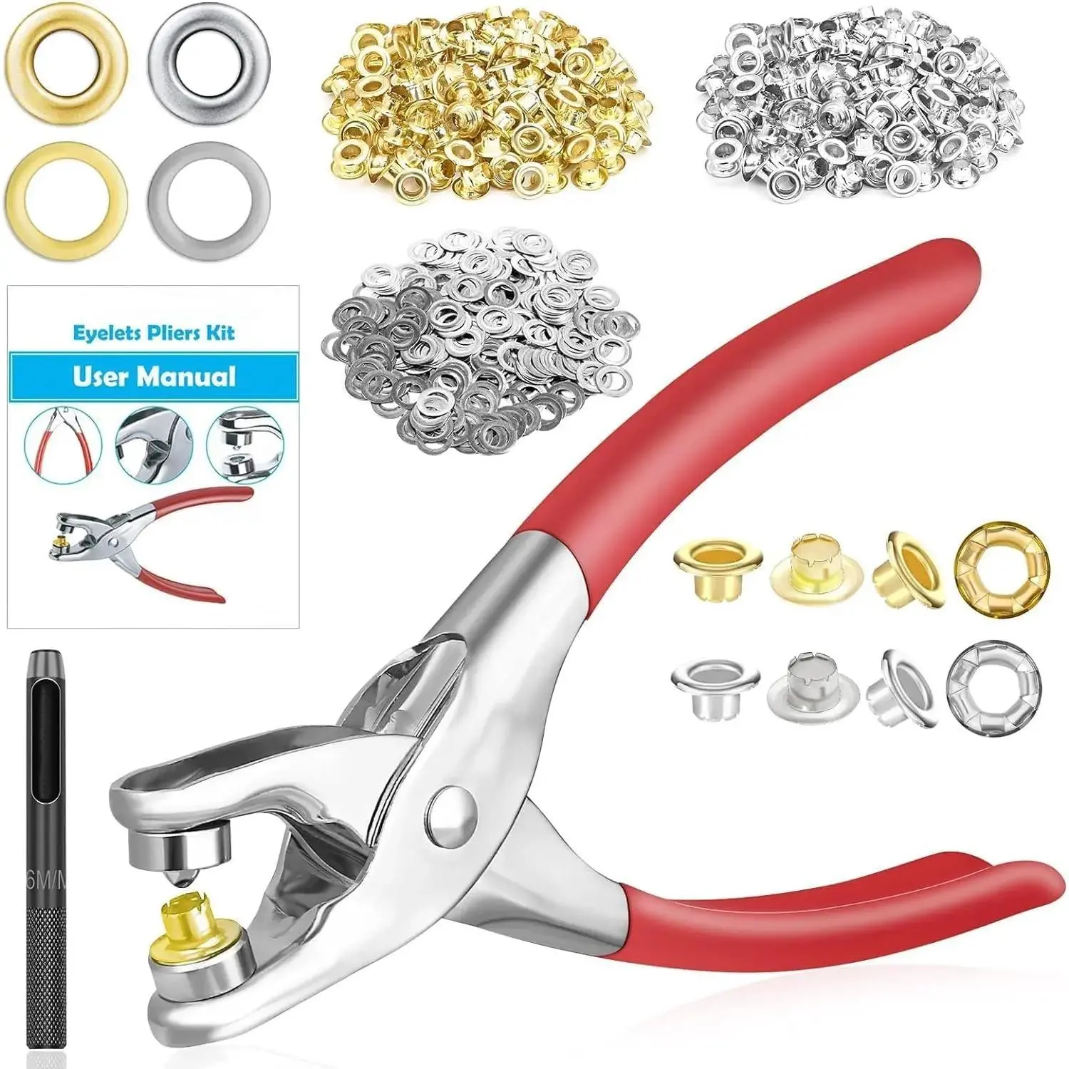 803Pcs Grommet Eyelet Pliers Kit, 1/4" 6mm Metal Eyelets  Washers for Leather Belts Shoes  Crafts, Sewing Tools