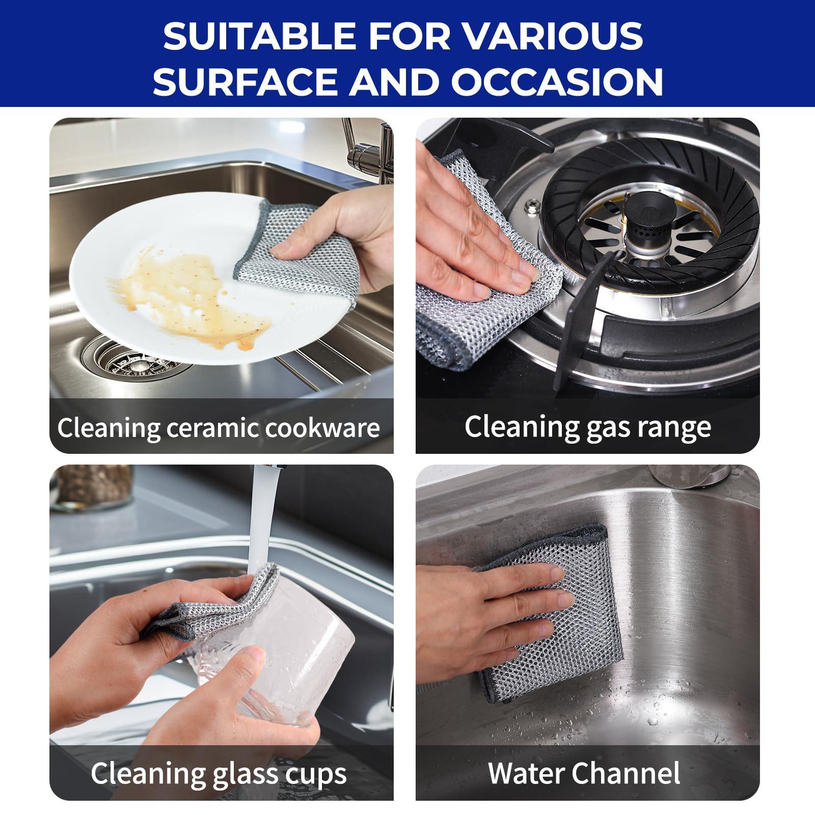 3-Ply Scratch-Resistant Multipurpose Steel Wool Scrubber, Reusable Abrasive Cleaning Cloth for Kitchen Dishes, Cookware & Stovetops