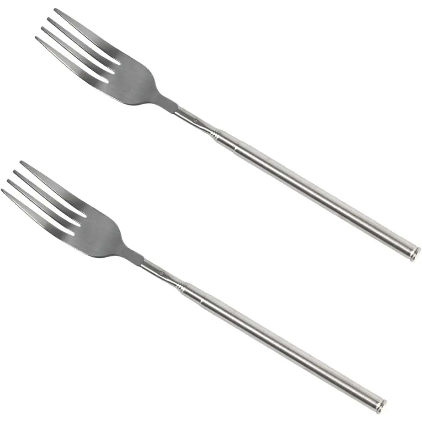 2 count Extendable Fork, Stainless Steel Telescopic Forks With Long Handle, Extended Fork for BBQ Dinner Fruit Dessert, Extends 8.4 To 25.2 Inch