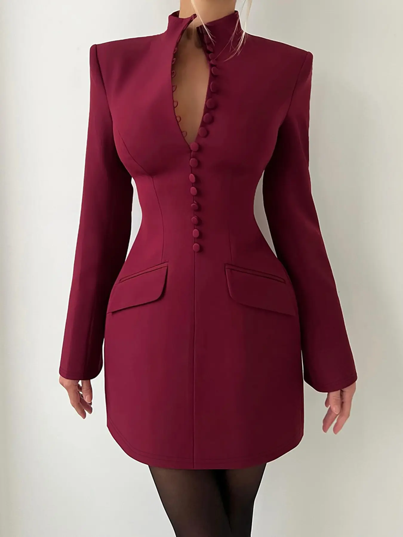 Women's Elegant Slim-Fit Short Dress, Long Sleeve Solid Plain Color, Autumn Daily Commute Formal Wear Fashion Chic, Sexy and Stylish Women's Clothing