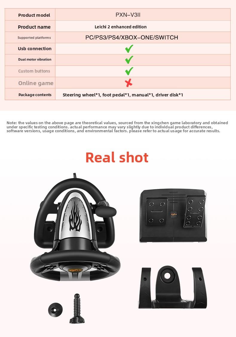 Ultimate Racing Experience!PXN-V3PRO Steering Wheel, Multi-System Support + One-Click Mode Switch, Dual Vibration + Stable Mount Set Complete