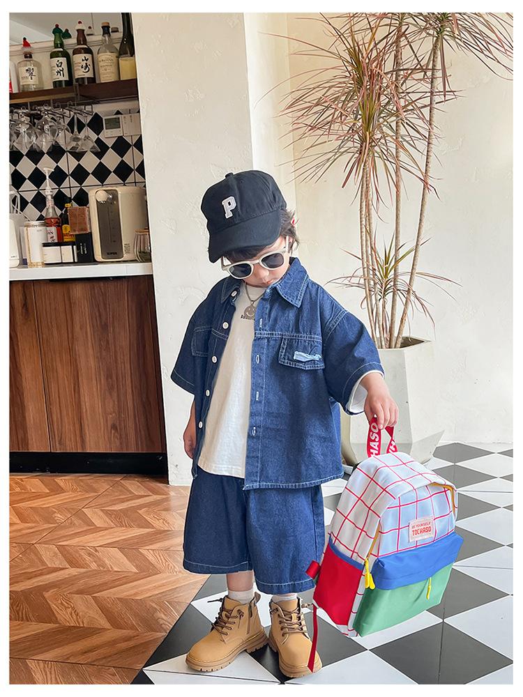 Kindergarten children's backpack, stylish baby color-blocking canvas backpack, lightweight backpack for boys and girls aged 3-6 years old