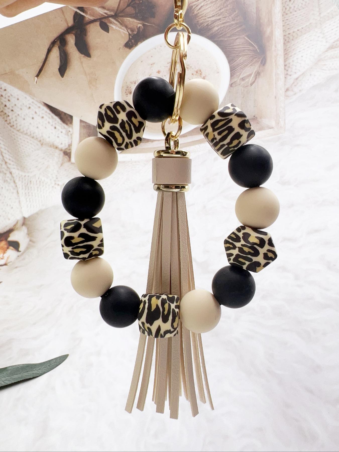Western Style Pattern Beaded Tassel Decorated Keychain, Boho Style Keychain for Women & Men Bags, Keys Pendants, Trendy Keychain for Birthday Gift, Cute Keychain