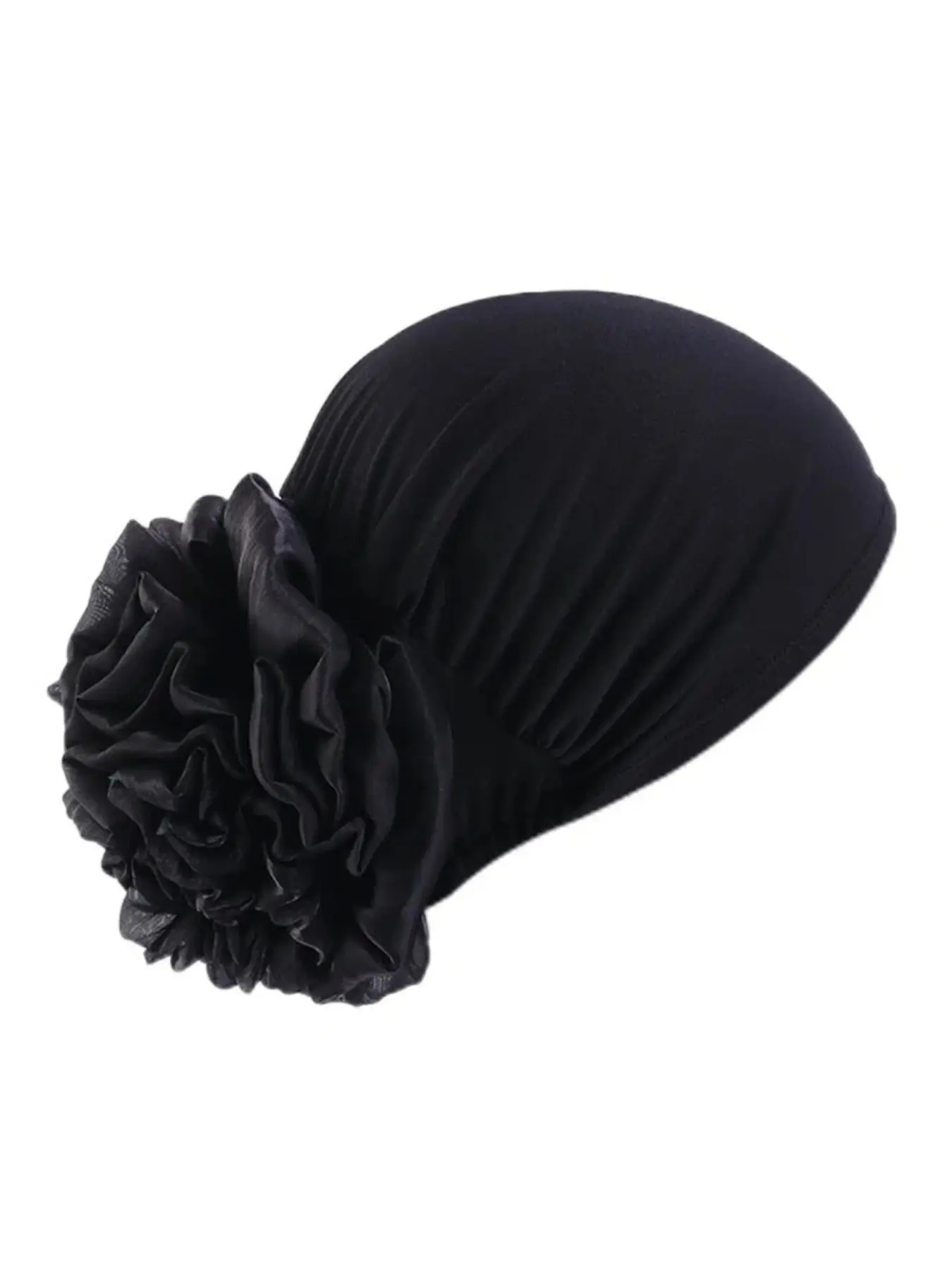 Women Large Side Satin Ruffle Flower Turban Hat, Soft Elastic Stretch Hair Bonnet, Bonnets For Sleeping, Sleep Cap, Hijab Head Wrap, Daily Fashion Headwear