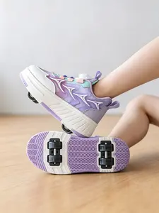Kids Hidden Wheel Roller Skates, Unisex Sporty Shoes, Detachable Wheels, Breathable Anti-Slip, All-Seasons, Footwear