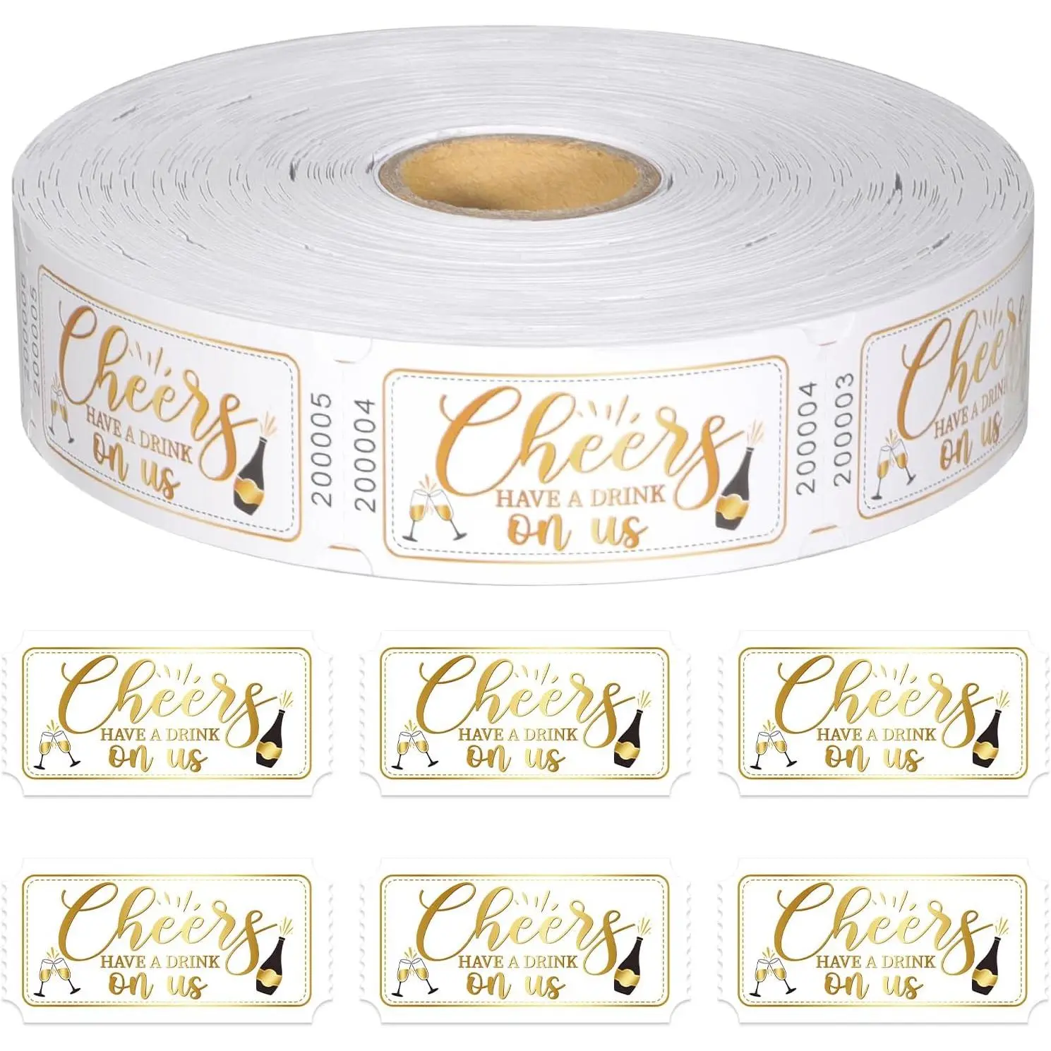 1000 Pcs Drink Ticket Single Raffle Tickets Roll Golden Cheers Free Drink Ticket for Events Wedding Work Formal Parties Leisure Class Reward