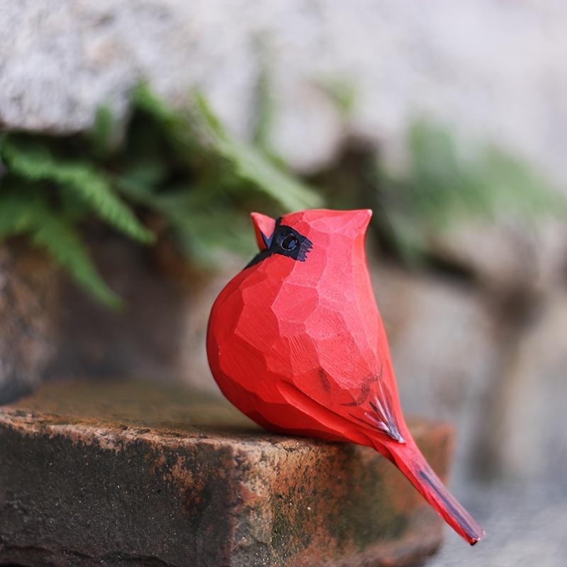 2 Red Cardinal Statues, Handmade Wooden Carved and Painted Bird Figurines, Various Bird Home Decorations, Best Gift for Bird Enthusiasts, Suitable for Birthdays, Christmas Gifts, Suitable for Home and Friends, Garden Tool Set