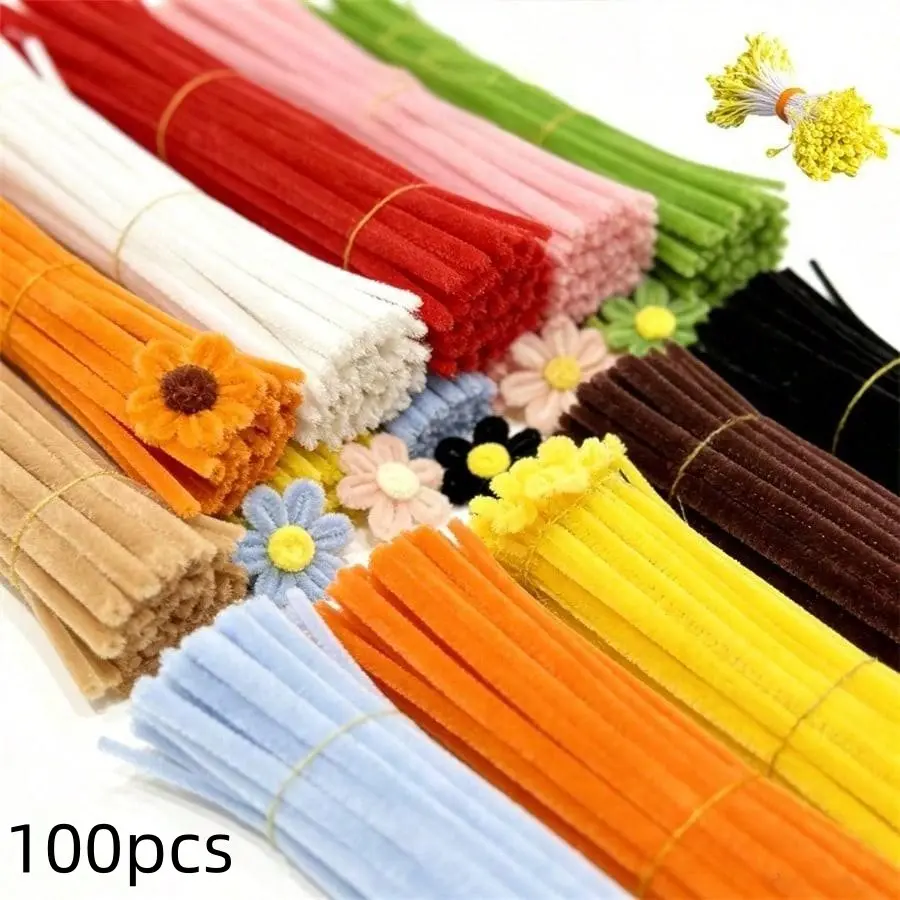 100pcs Pipe Cleaners with Chenille Stems and Flower Centers, Perfect for Art Crafts, DIY Craft Supplies, Party Decorations, Weddings, and Birthdays