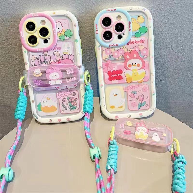 Cream Shell Phone Case with Back Clip for iPhone 16 iPhone 15 Women's 13/12 Pro Max Niche XS New Model Cute Design with Flowers & Characters