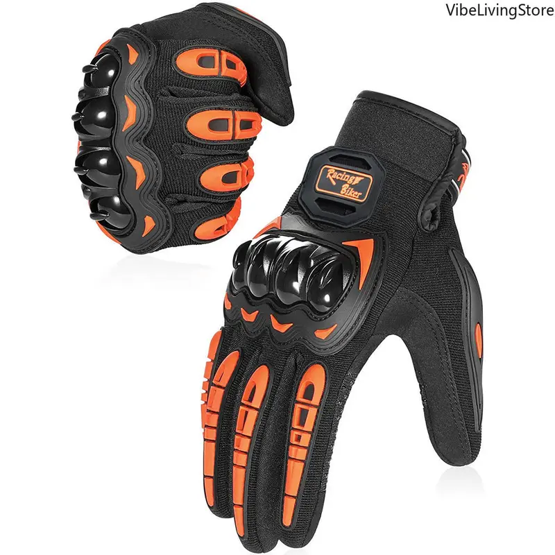 Unisex Full Finger Leather Motorcycling Gloves, Waterproof Touch Screen-Compatible Non-Slip Moto Gear with Resin Shock-Absorbing Joint Protection, Racing/Sporty/Urban Moto Sports Gloves for Biking & Outdoor Motor Travel