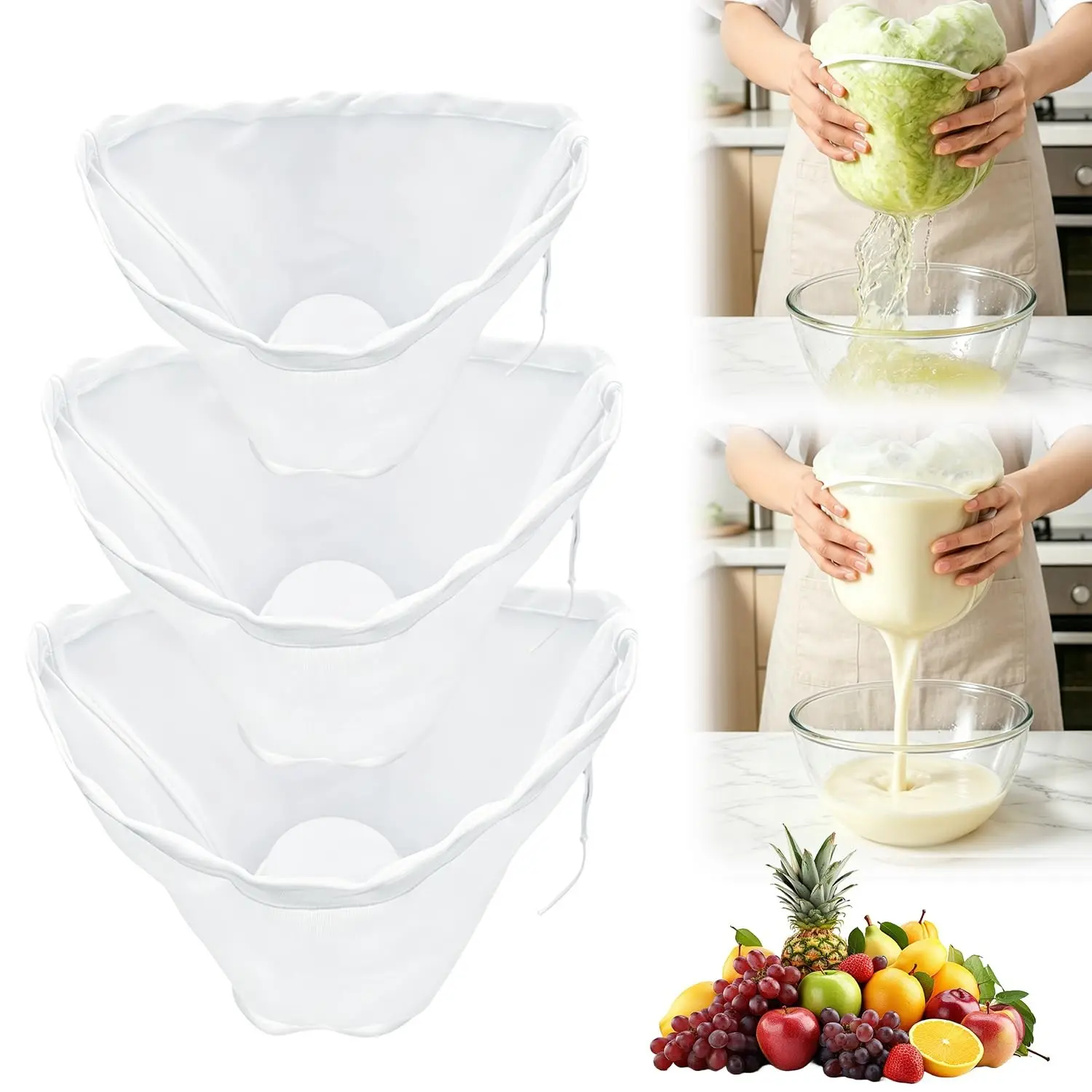 Organic Cotton Mesh Bag, Reusable Filter Mesh Bag for Nuts Milk, Yogurt, Fresh Cheese, Juicing, Coffee, Milk, Butter, Juice