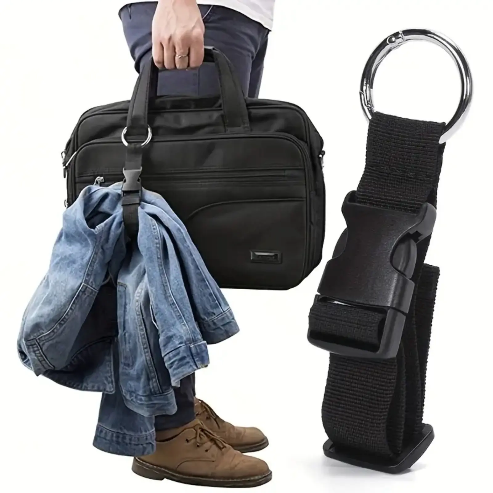 Adjustable Luggage Strap with Spring Ring, Universal Travel Add-a-Bag Luggage Attachment, Heavy Duty Nylon Backpack Bundling Belt for Suitcase Exterior